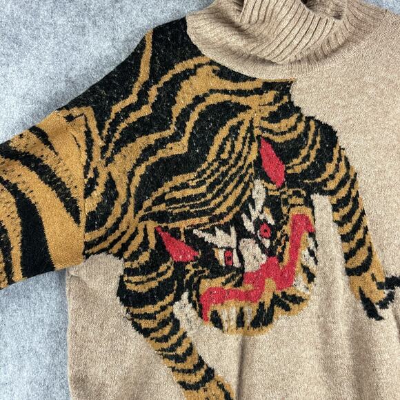H&M Tiger Sweater Womens Medium Knit Turtleneck Wool Blend Oversized Cozy NEW - Picture 4 of 12
